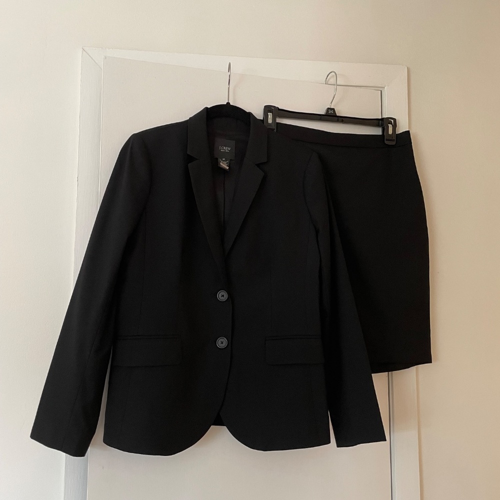 J. Crew Skirt Suit Set Super 120s 1035 Black Wool Blazer Jacket 6 Petite 6P